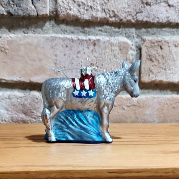Primitives by Kathy - Glass Democrat Donkey Ornament - Picture 2 of 5